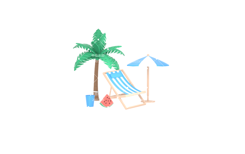 3D立体三维夏日遮阳伞椰树模型