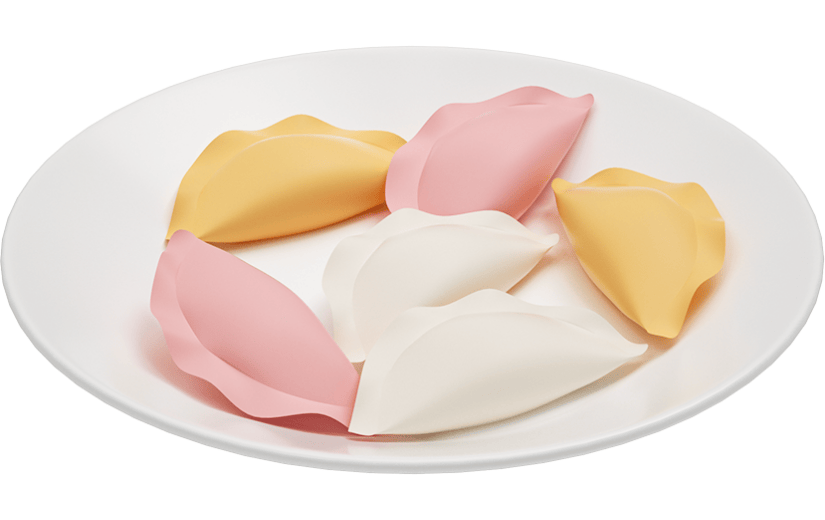 元素C4D立体一盘彩色饺子