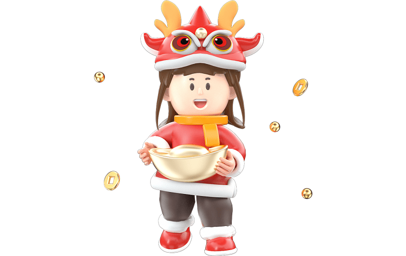卡通红色中国风新年龙年女孩3D元素