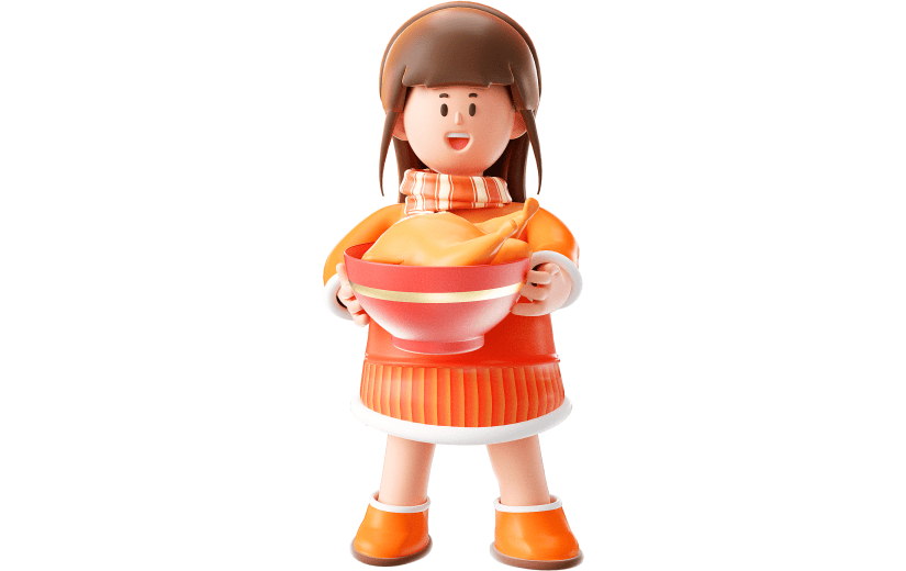 红色简约风新年女孩抱着烧鸡3D元素