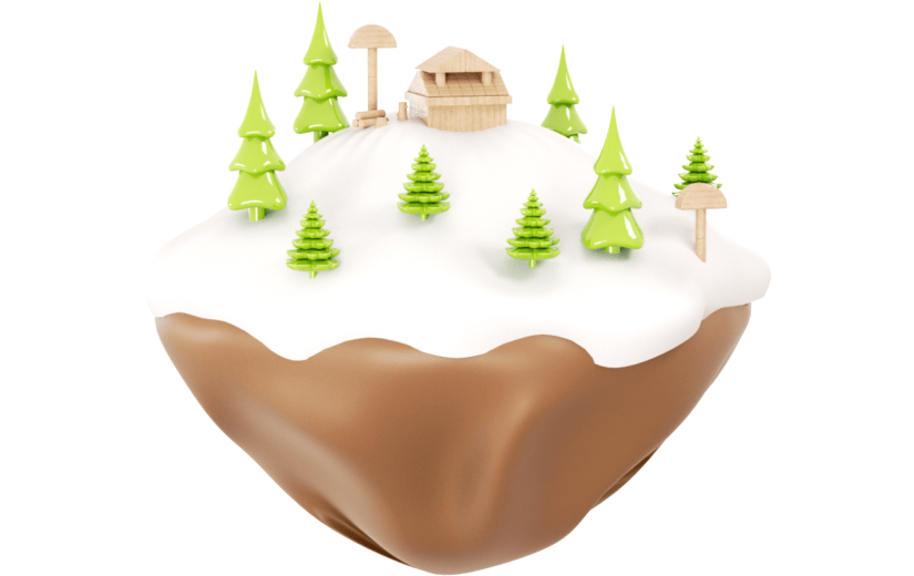 元素3D 冬季 雪地 场景 松树 小木屋 土地