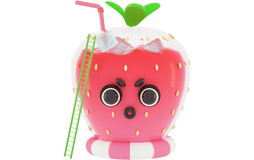 3D立体卡通创意草莓果汁夏季冷饮元素