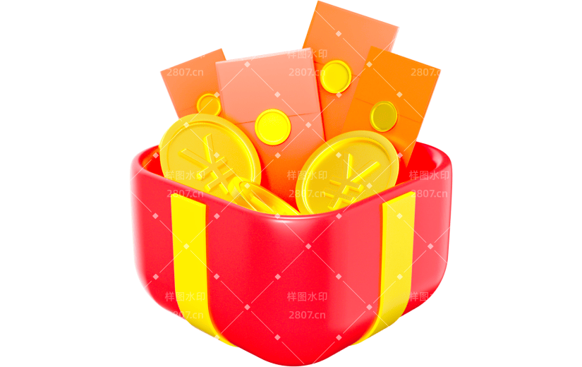 3D元素卡通春节过年金币红包箱