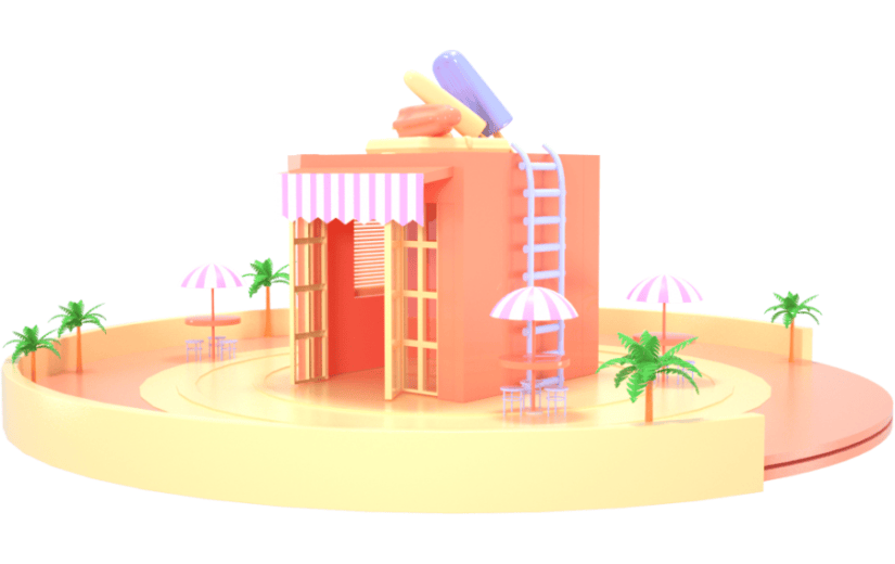 c4d卡通橘色夏威夷凉爽小店铺3d元素