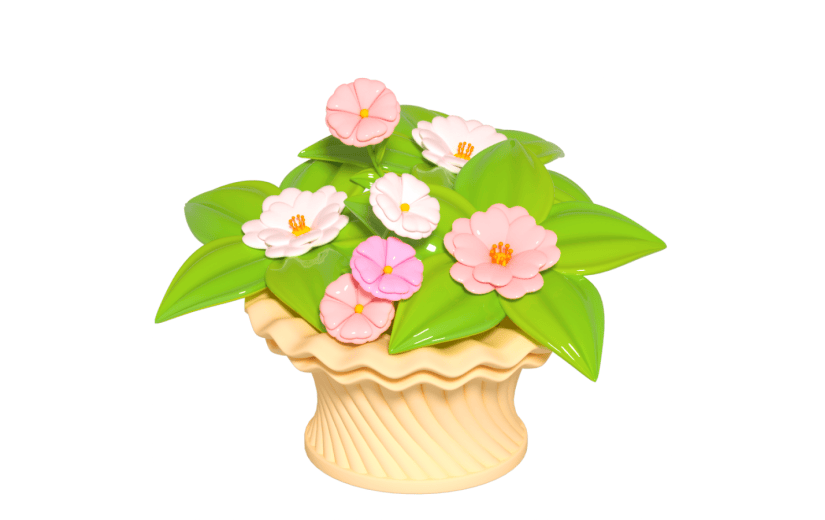 3D立体卡通花篮花朵绿植元素