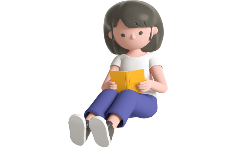 元素C4D立体黄色卡通女孩看书