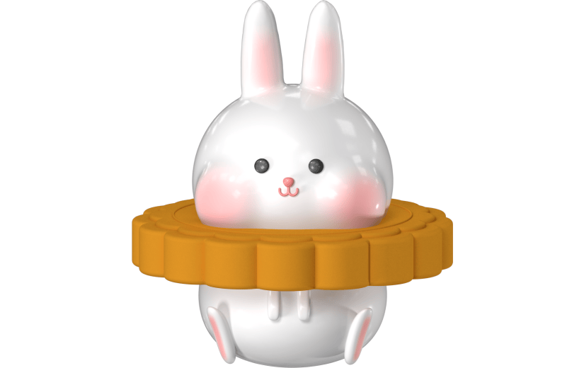 元素C4D中秋玉兔月饼创意兔子形象