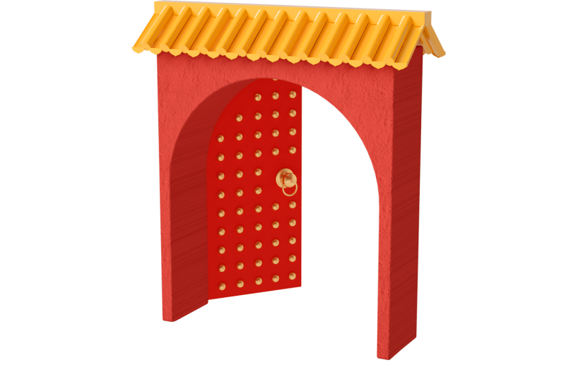 元素C4D立体红色中式拱门