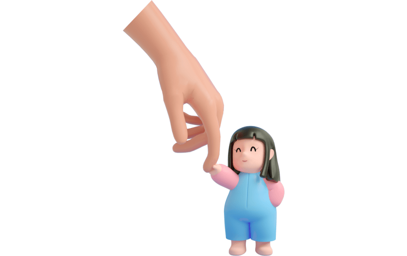 元素C4D立体蓝色卡通女孩牵大手