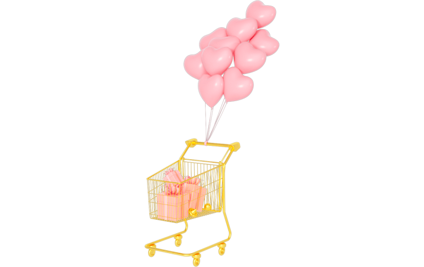 元素卡通情人节爱心购物车礼物