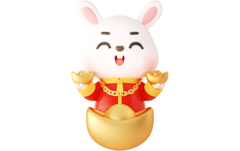 元素C4D立体红色卡通一夜暴富祝福兔子