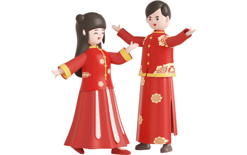 元素C4D立体红色卡通中式婚礼