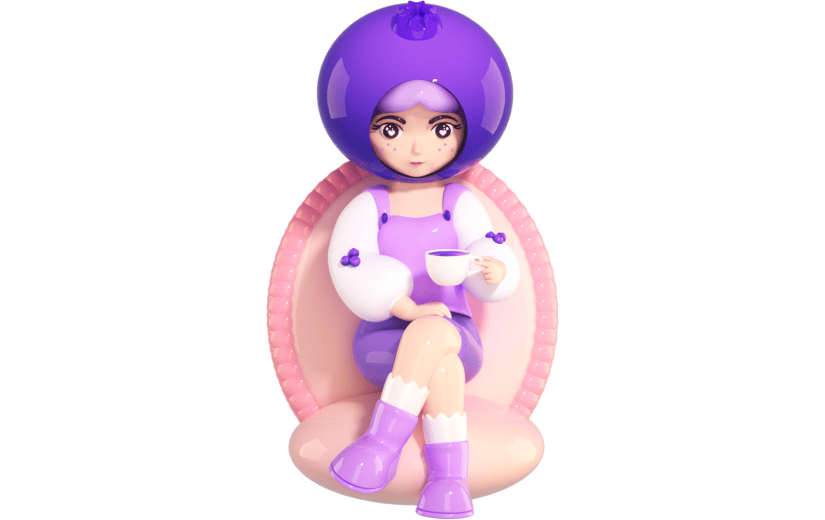 3D立体卡通创意蓝莓女孩水果拟态人物元素