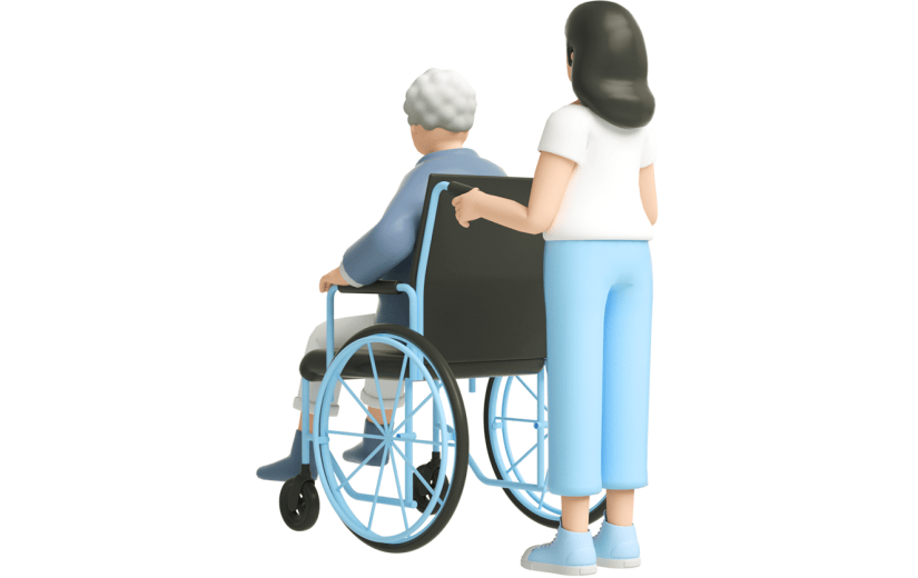 元素C4D立体蓝色卡通女人推轮椅