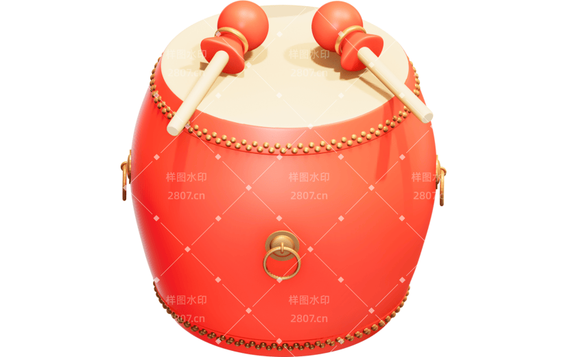 红金新年元素中国鼓3D素材