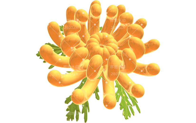 黄色立体3D菊花植物花卉插画元素