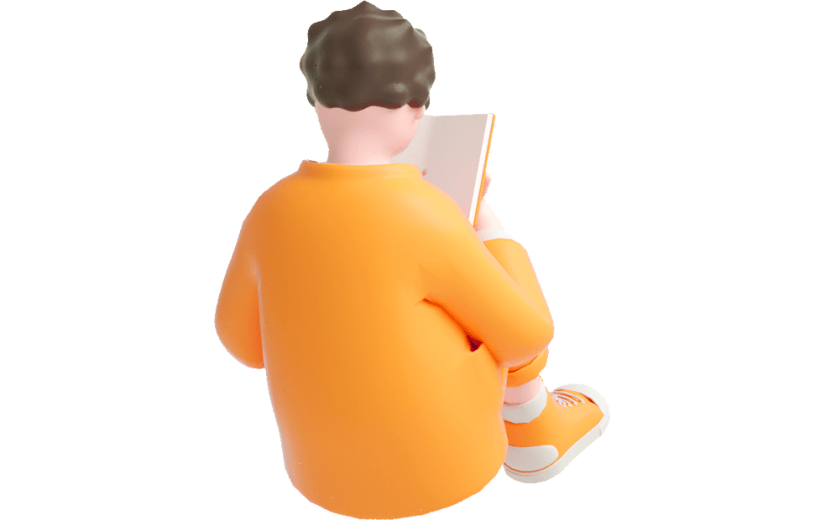 元素C4D立体橙色卡通男生看书