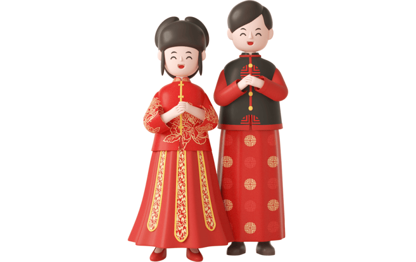 元素C4D立体红色卡通中式婚礼