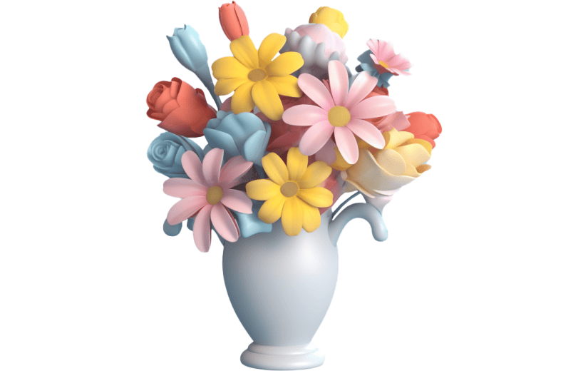 元素3D立体装满花的卡通花瓶