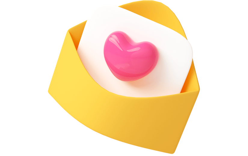 元素C4D立体黄色卡通爱心信封