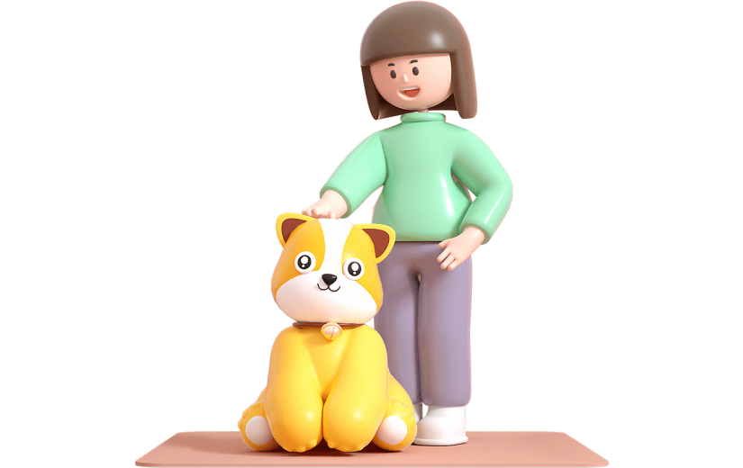 C4D宠物和小女孩陪伴3D元素
