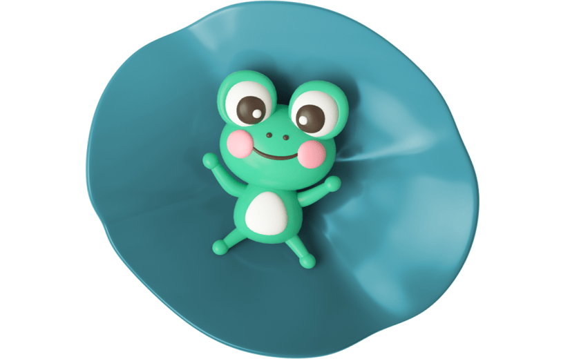元素C4D立体绿色卡通青蛙躺荷叶上