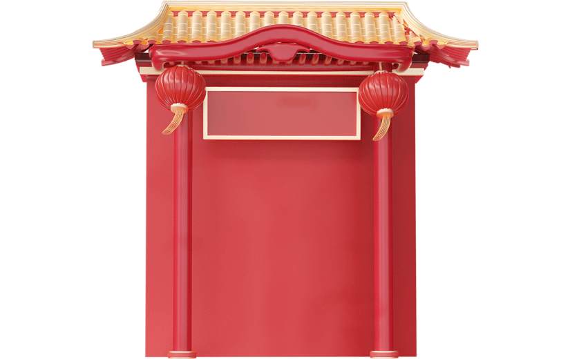 C4D红色喜庆古风建筑3D元素