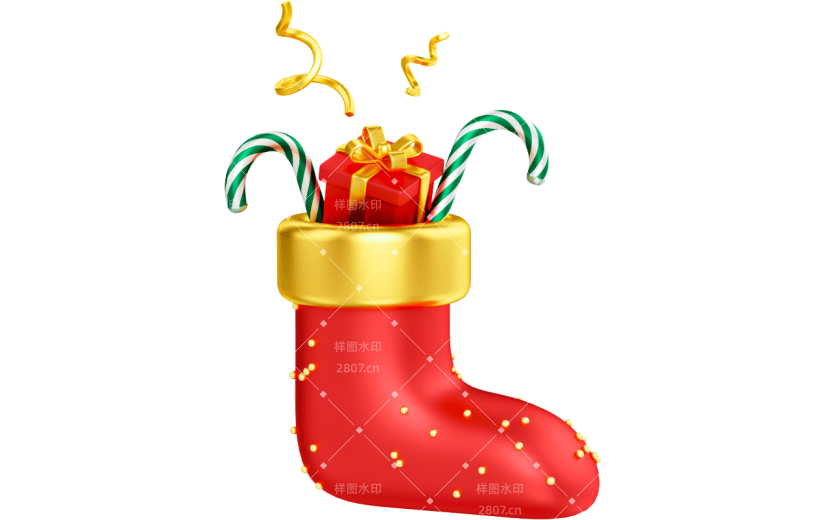 元素3D红色圣诞袜