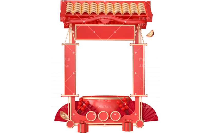 红色中国风新年促销3D元素