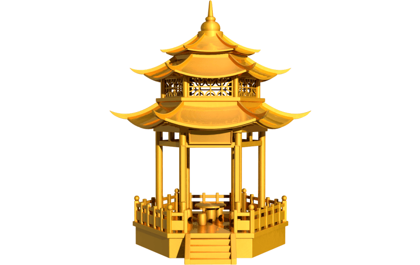 元素卡通3D国风亭子建筑