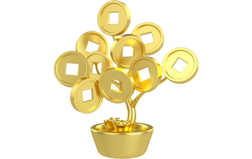 元素3D金色金币发财树财富盆栽