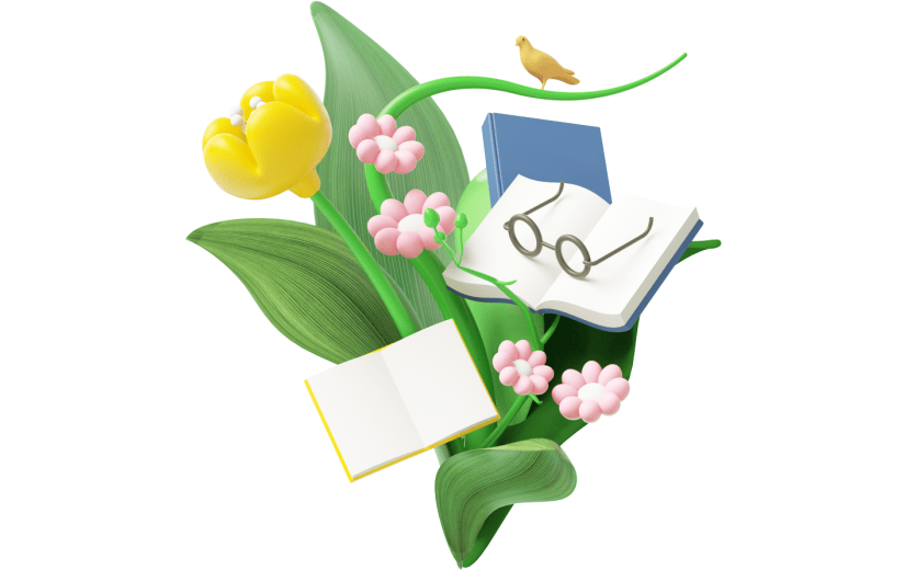 元素C4D立体绿色卡通植物书本