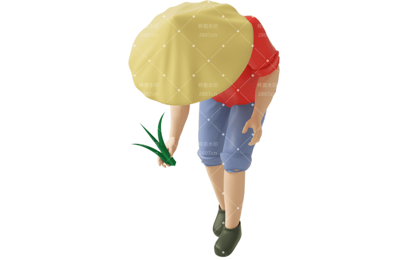元素C4D立体黄色卡通种水稻的农民