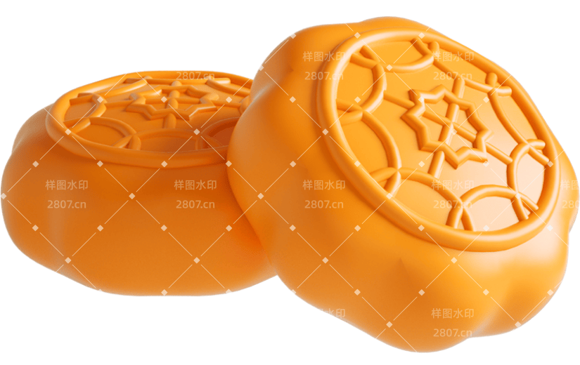 元素C4D立体橙色卡通中秋节月饼