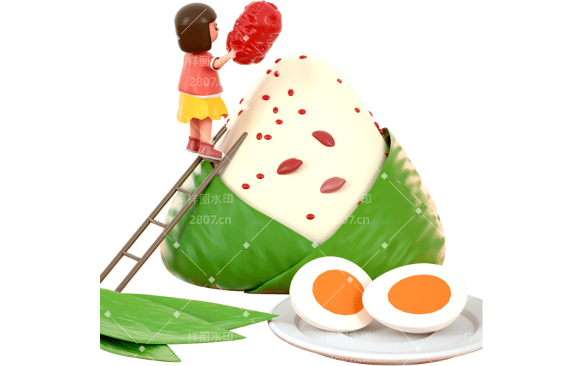 端午节包粽子咸鸭蛋3D元素