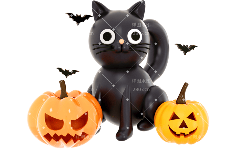 元素3D 万圣节 黑猫 南瓜