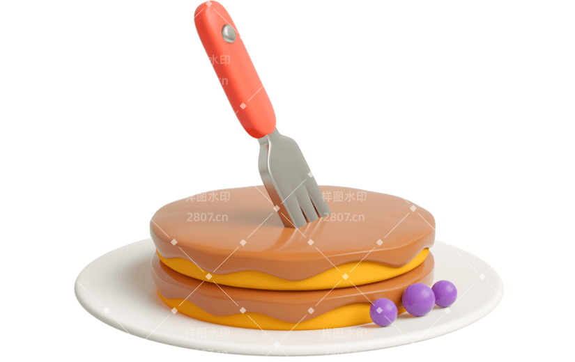 元素C4D立体橙色卡通蛋糕下午茶