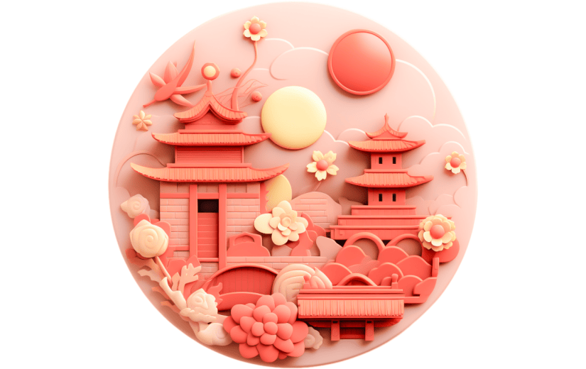 元素3D立体中秋节圆形木雕