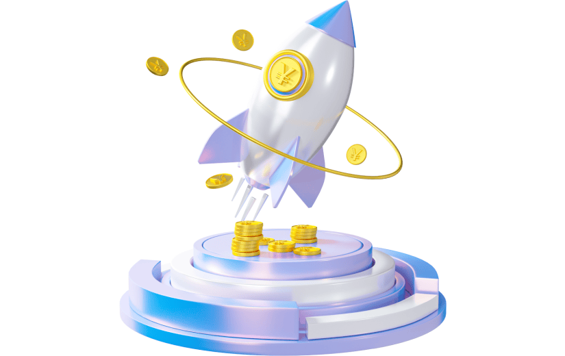 3D元素卡通金融金币火箭