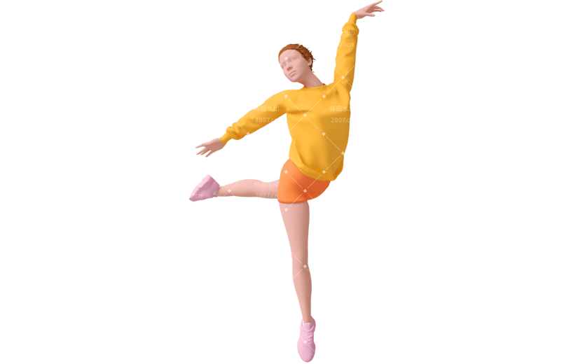 元素C4D立体黄色卡通跳舞的女生