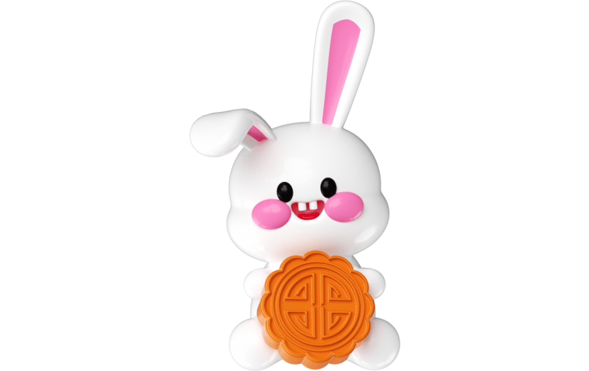 元素3D中秋抱着月饼的小白兔