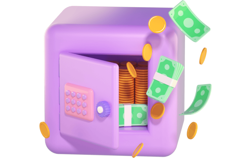 3D立体卡通创意保险箱金币钱币消费财富元素