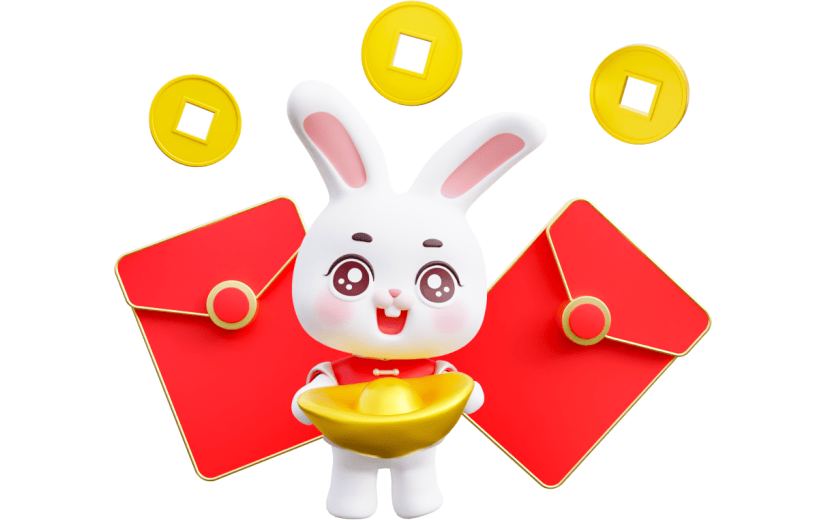 元素3D卡通新年捧元宝兔子