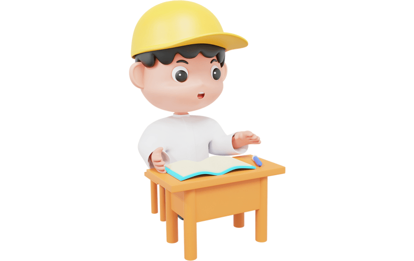 学生坐在课桌前上课3D渲染学生元素
