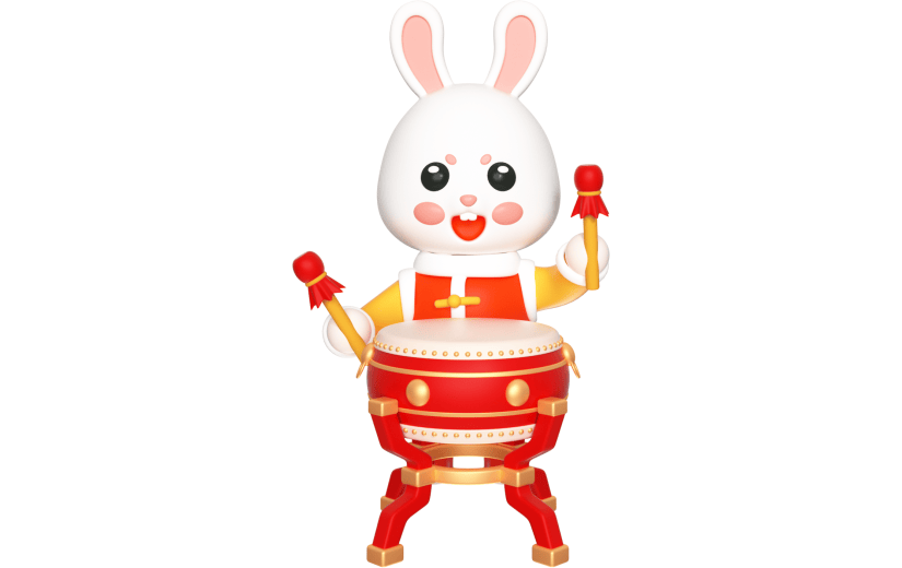 元素卡通3D兔子敲鼓