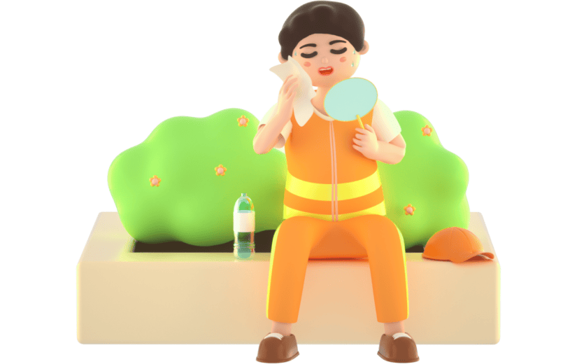 3D立体卡通高温工作者擦汗的环卫工人人物元素