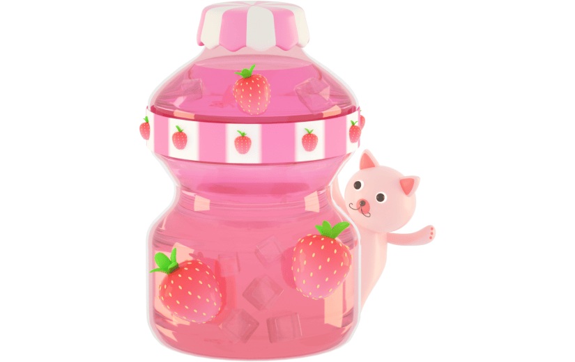3D立体卡通创意可爱草莓奶瓶饮料元素