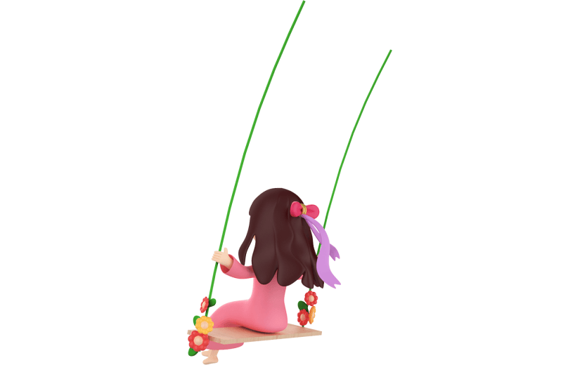 元素3D立体荡秋千女孩粉色浪漫小满元素