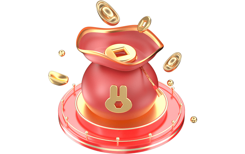 兔年创意喜庆元素钱袋金币3D元素
