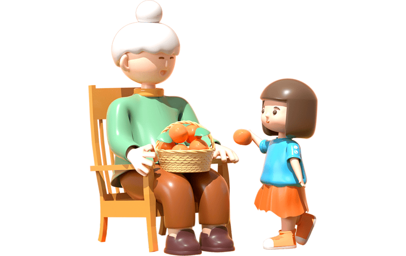 简约风重阳节老人小孩3D元素